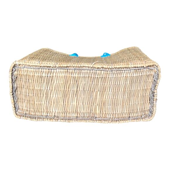 Misa Los Angeles Jane Straw Tote Bag With Blue Leather Double Handle NWOT - Picture 5 of 8